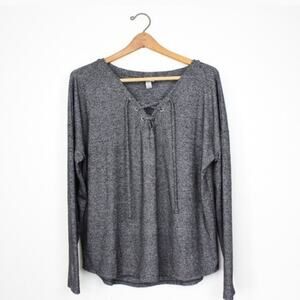 A New Day Top Women's Size XL Gray Marled Top Tie String